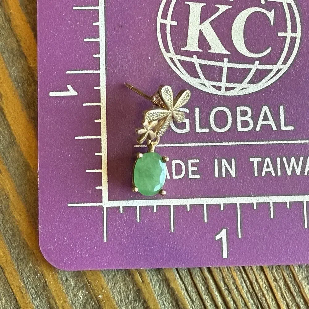 Sterling Silver 925 Gold Vermeil Green Emerald Pierced Dangle Earrings - Picture 4 of 6